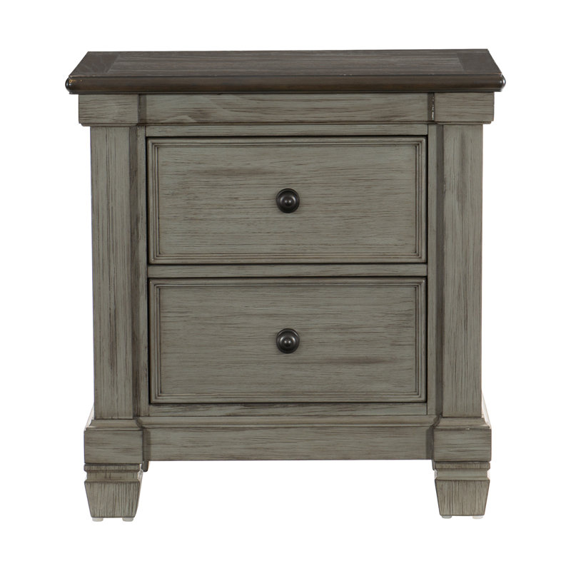 Mobilier de chambre classique style transitionnel rustique et café à 2 tiroirs gris à 2 tiroirs