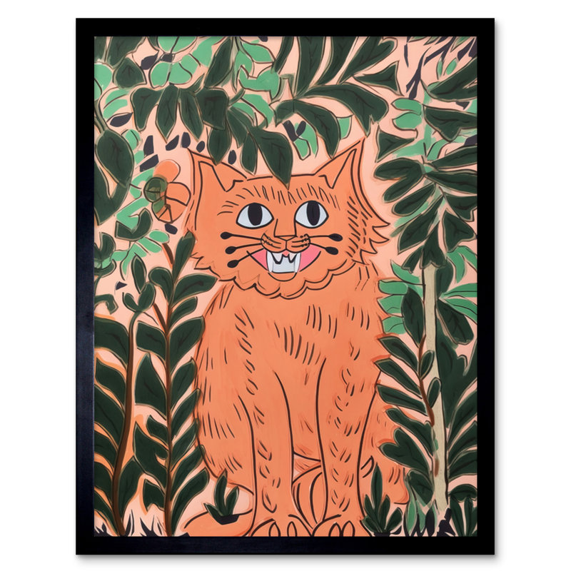 Ginger Orange Tabby Cat In Plants Modern Folk - Single Picture Frame Print