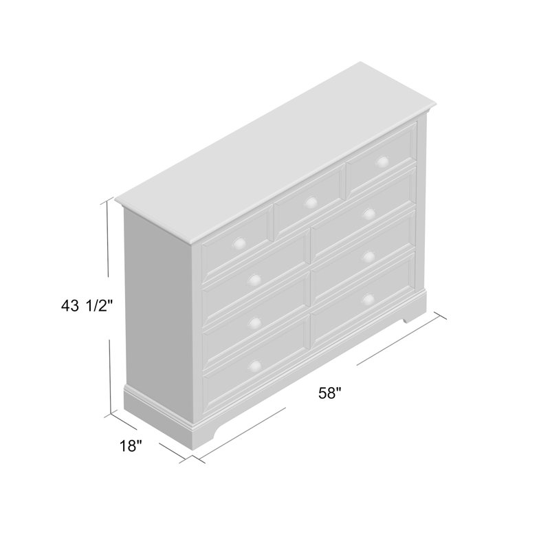 Huey 58'' W 9 - Drawer Dresser, White