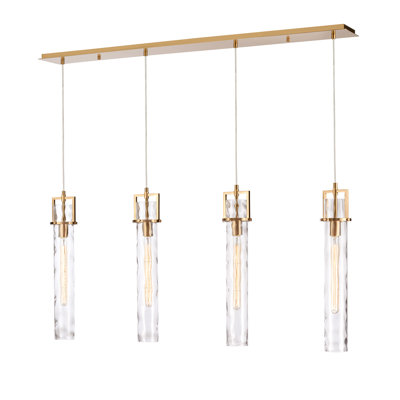 50 inch Corrigan Linear Chandelier in Lacquered Gold with slender water glass