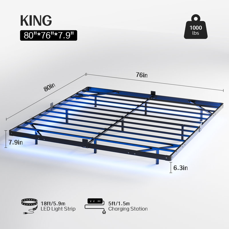 Modern Floating Bed Frame with Smart LED Lights, USB Charging, Sturdy Metal Platform, No Box Spring Needed, King