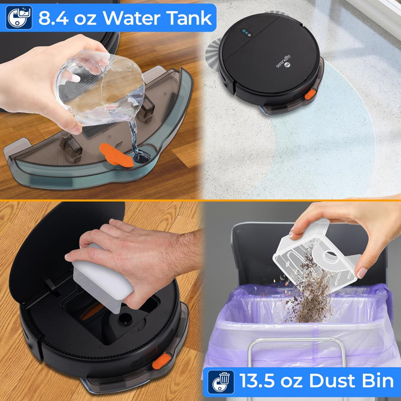 Serenelife Smart Vacuum Cleaner - Automatic Robot Cleaning Vacuum With App Control, 700Pa Suction, And 3 Cleaning Modes, Ideal For Hard Floor, Pet Hair, Low-Pile Carpet (Black)