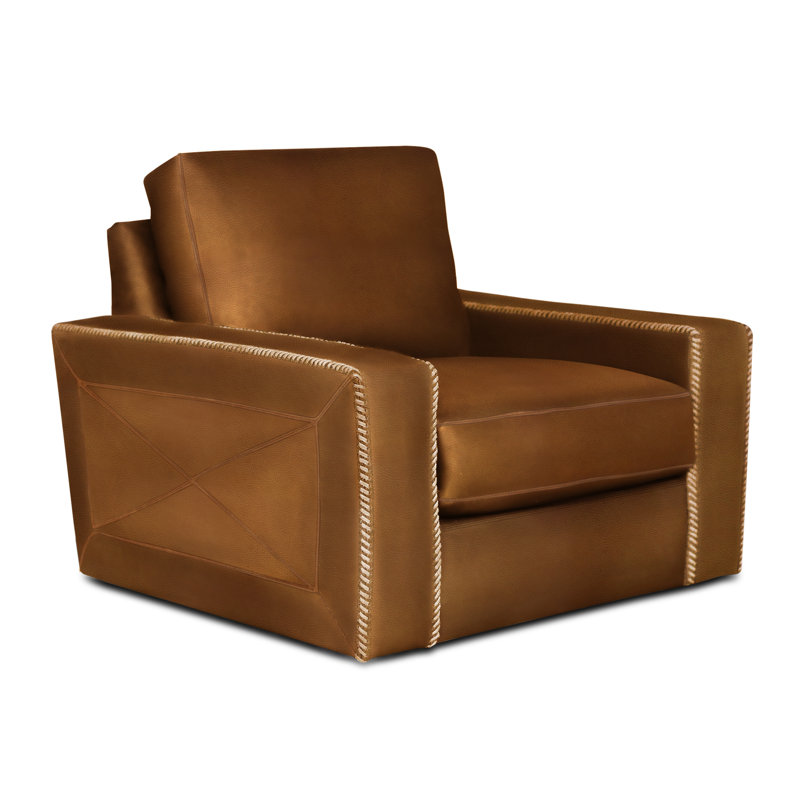 Uptown Cowboy Leather Swivel Club Chair, Black (Soft Touch), Ash Honey