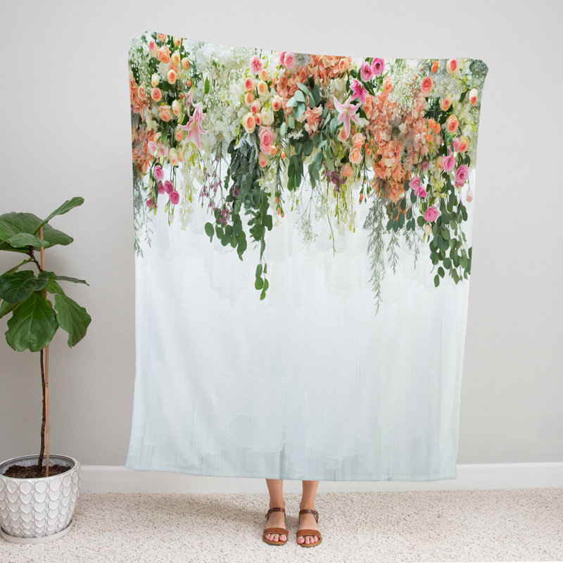 Throw Blanket, 51" W x 60" L, Floral/Abstract, Green/Orange/White
