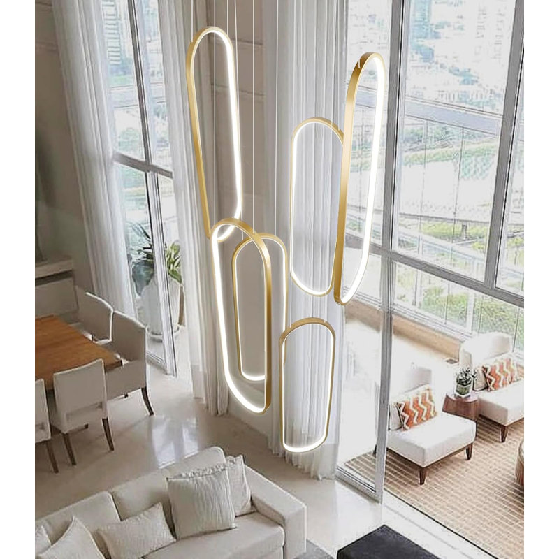 Lustre linéaire à 6 lumières DEL à intensité variable, Argent argent, 96 W, H 118 po x l 19,7 po x P 23,6 po