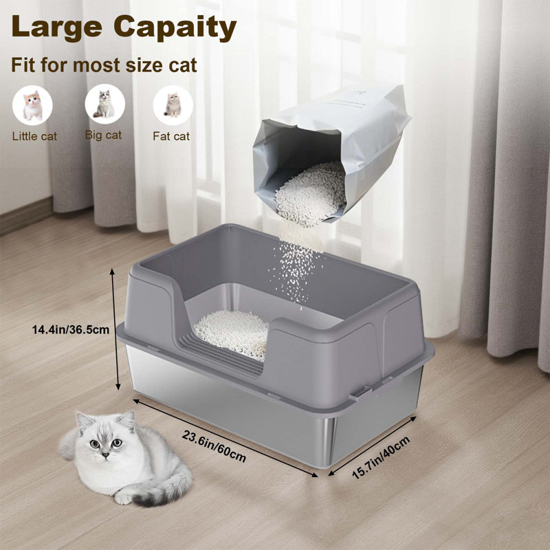 Litter Box, 36.6cm H x 59.9cm W x 39.9cm D, Grey