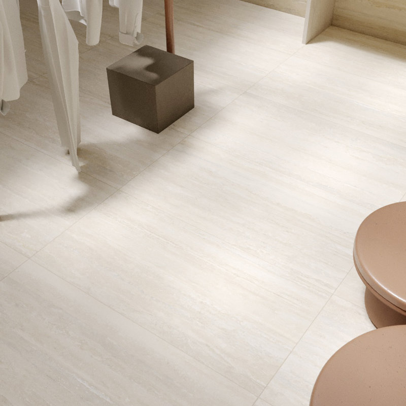 Travertino 24" x 48" Italian Travertine Look Porcelain Tile, Bianco White
