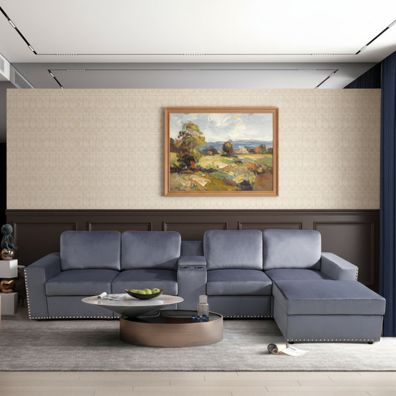 Ensemble de canapé de salon en microfibre 6 pièces avec porte-gobelet, Gris
