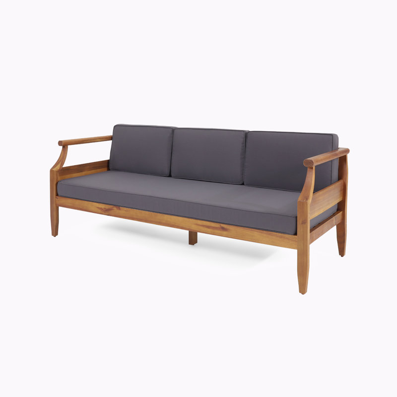 Adelayda Acacia Wood 3-Seater Sofa, Dark Gray