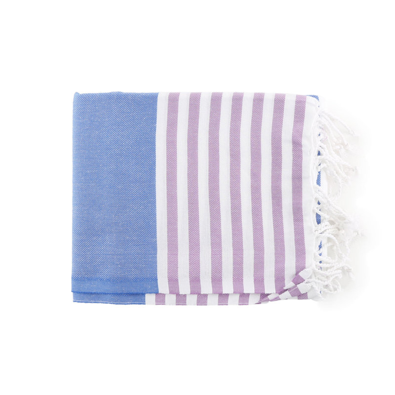 Serviette de plage en coton turc Carmon, Bleu / Rose
