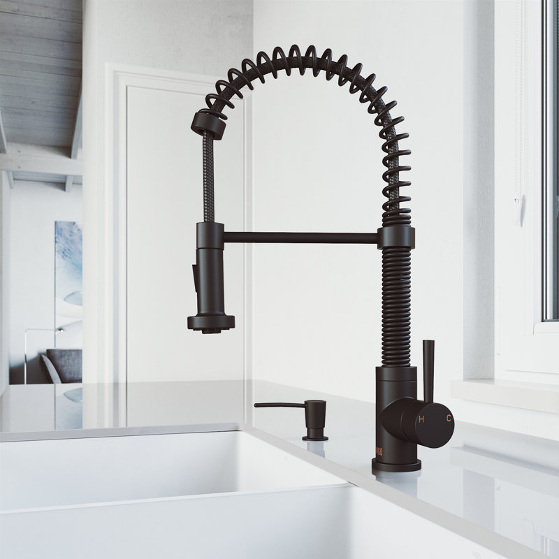 Edison 19" H 1-handle Pull-Down 2-Function Sprayer Kitchen Faucet, With Soap Dispenser, Matte Black