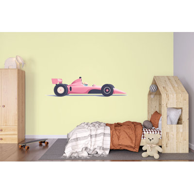 Adhésif mural voiture de course rose, autocollant mural voiture de formule, art mural chambre d'enfant, décor de voiture de bébé, peinture murale de course, 518Mv