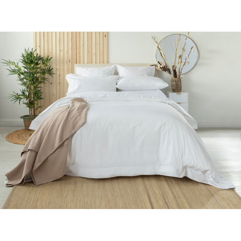 Plain Dye 400 TC Egyptian-Quality Cotton Cotton Solid Colour Duvet Cover, Double Duvet Cover, White