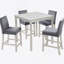 Ensemble de table 5 pièces à hauteur de comptoir, ensemble de table de cuisine en bois avec table carrée et 4 chaises rembourrées, ensemble de table de salle à manger à hauteur de comptoir avec décoration en cristal et ensemble de chaises, gris argenté-1080833032-1080833143