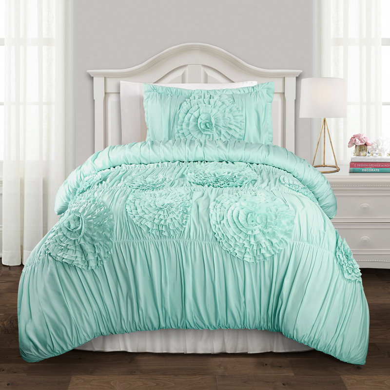 Serena Microfiber Traditional Comforter Set, Twin XL Comforter + 1 Standard Sham, Aqua