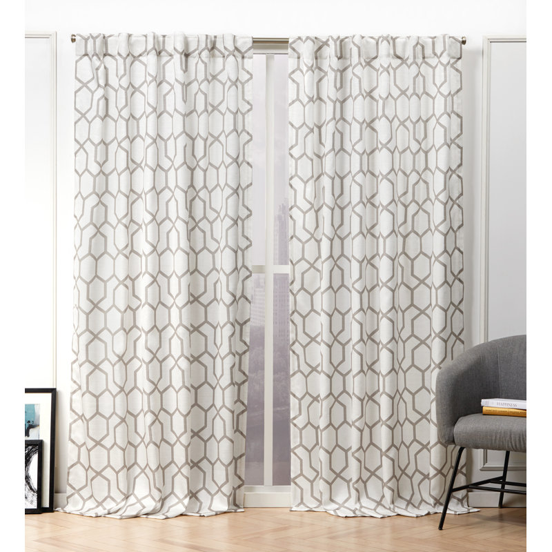 Nicole Miller Hexa Geometric Print Hidden Tab/Rod Pocket Top Light Filtering Curtain Panel Pair, 54" x 84", Black Pearl