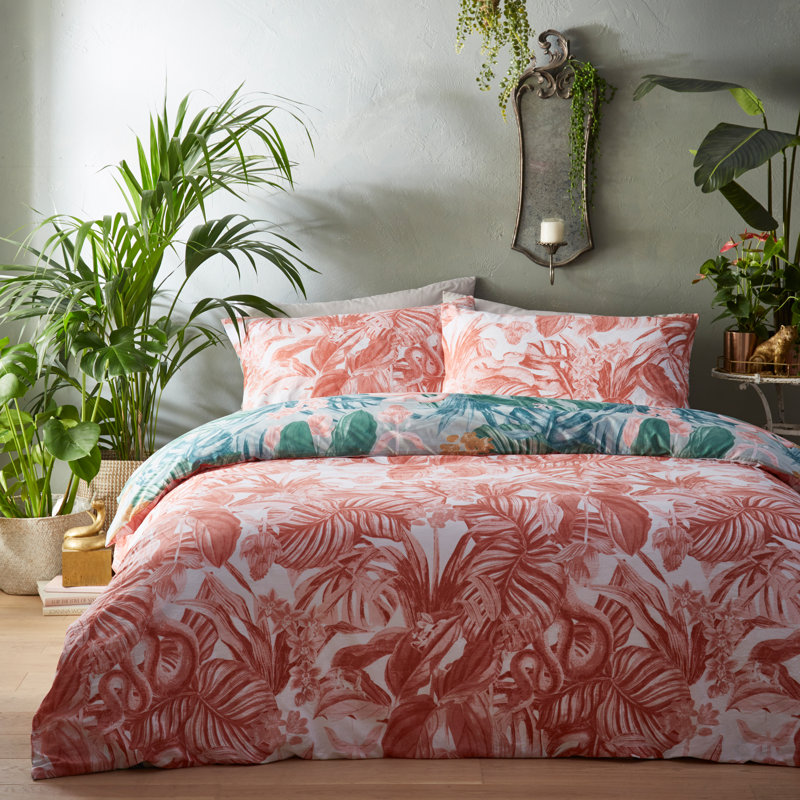 Floral Duvet Cover Set with Pillowcases, Double Duvet Cover + 2 Standard Pillowcases, Sage/Blush