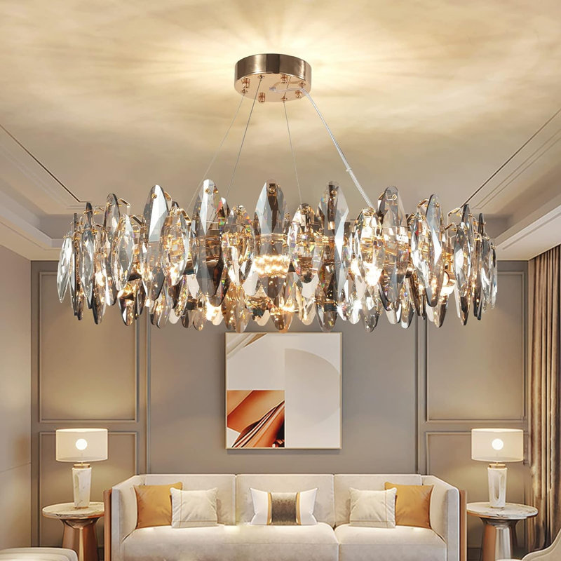 Beauchamps Crystal Chandelier with Glass Accents,K9 Crystal Raindrop Chandelier,Modern Chandelier Crystal Light