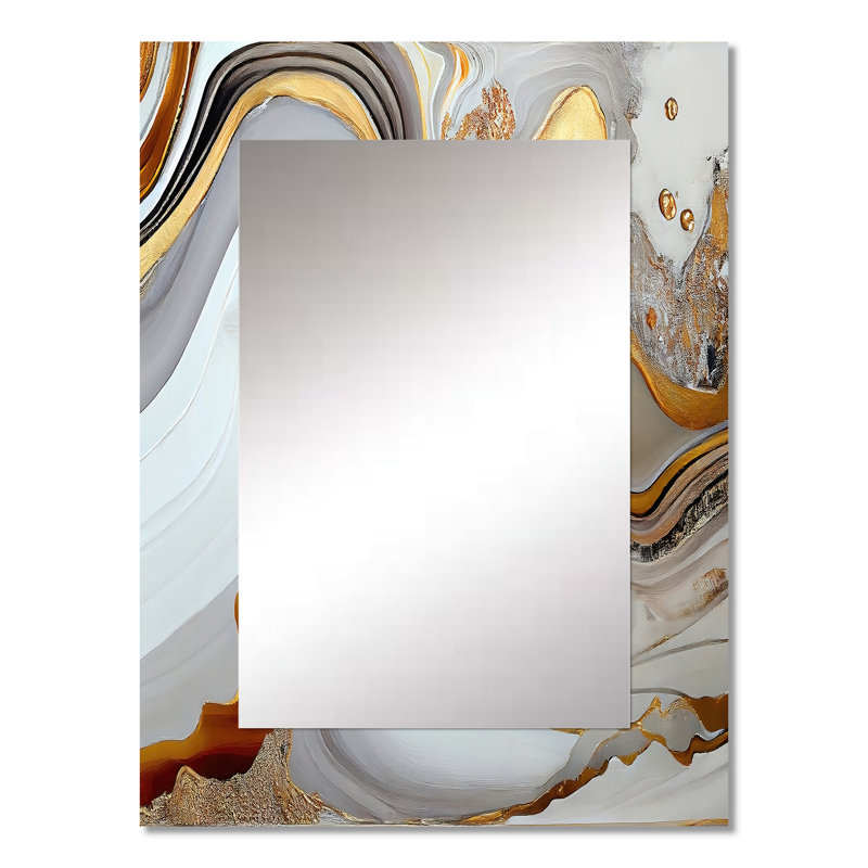 White And Gold Marble Abstract VII - Transitional Large Mirror, Modern Unique Wall Mirror Decor, Printed Metal Art, 32" x 24"