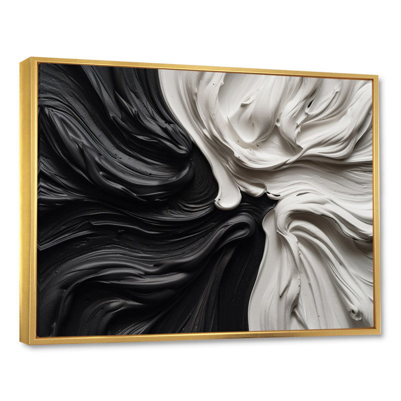 Noir et blanc marbré Dreamscape IV - art mural abstrait géométrique, H 24 po x l 32 po, Reproduction avec cadre flottant