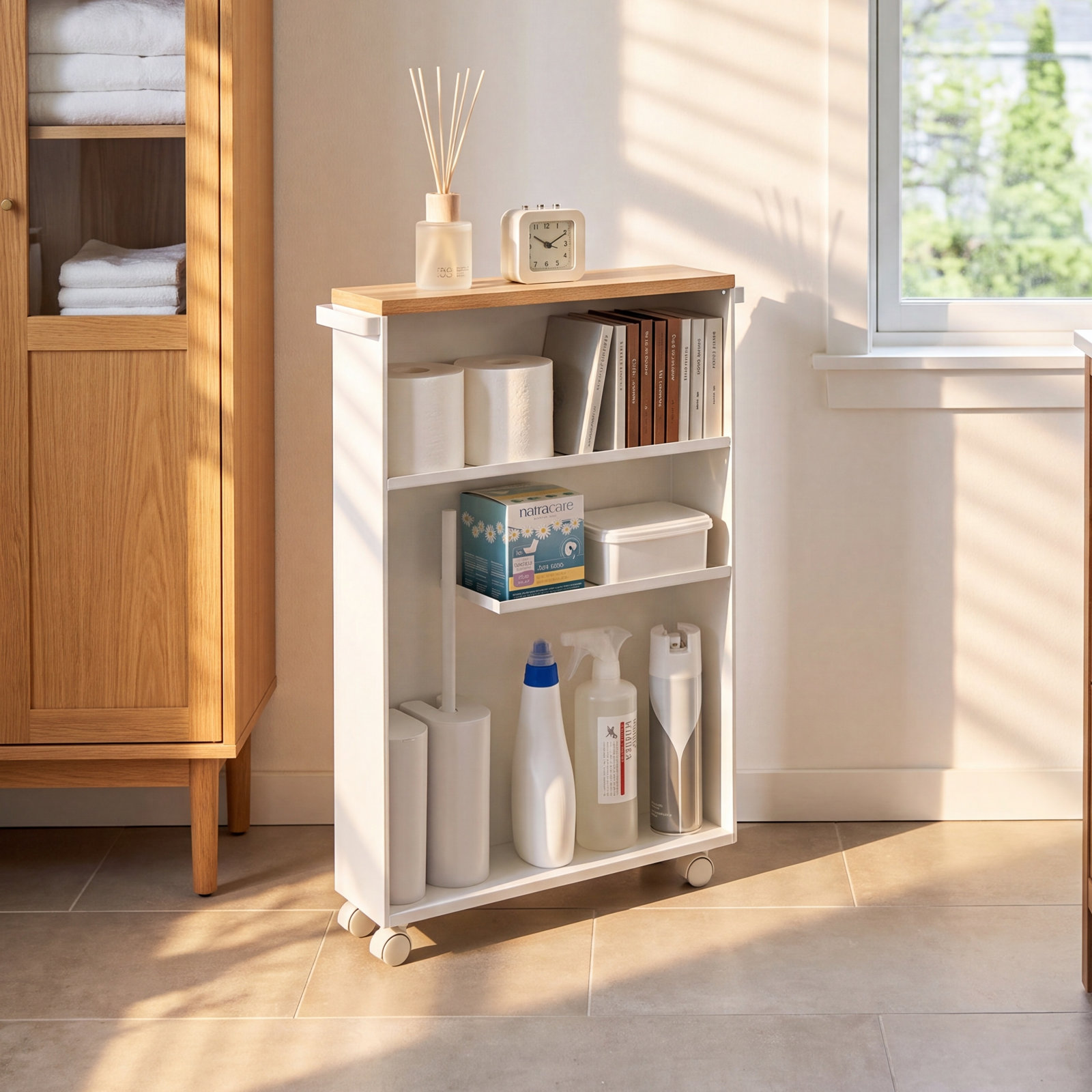 Yamazaki Home Tower Slim Bathroom Cart, White