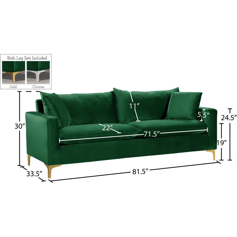 Naomi 81.5" Velvet Square Arm Sofa, Green Velvet