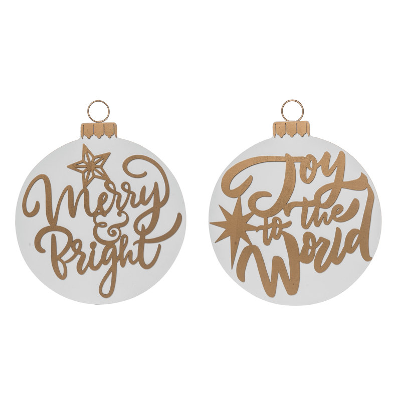  MDF Golden Ornament Wall Decor Set of 2 Christmas Home Decorations