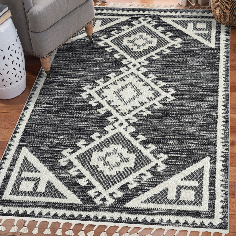 Tapis noir / blanc Lauri Southwestern, Rectangle 8 pi x 10 pi