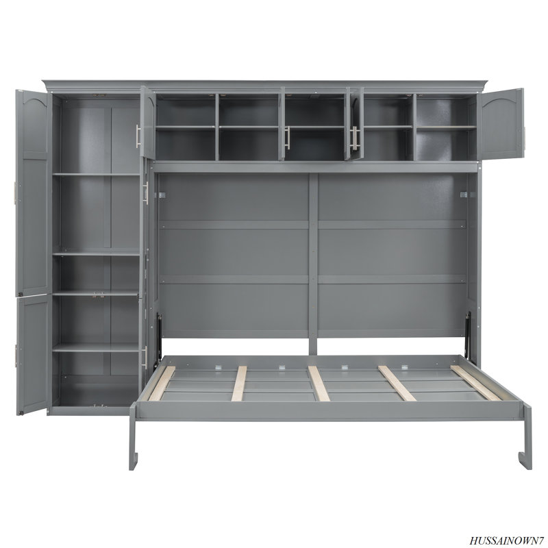 Murphy Bed Wall Bed With Cabinets, Gray