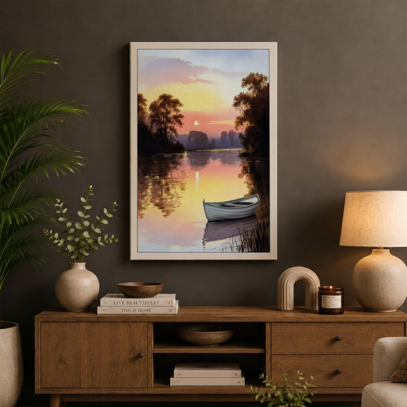 Riverside at Dawn Coastal - Wrapped Canvas, 36x24 - 91.4 x 61.0 cm, Taupe Border