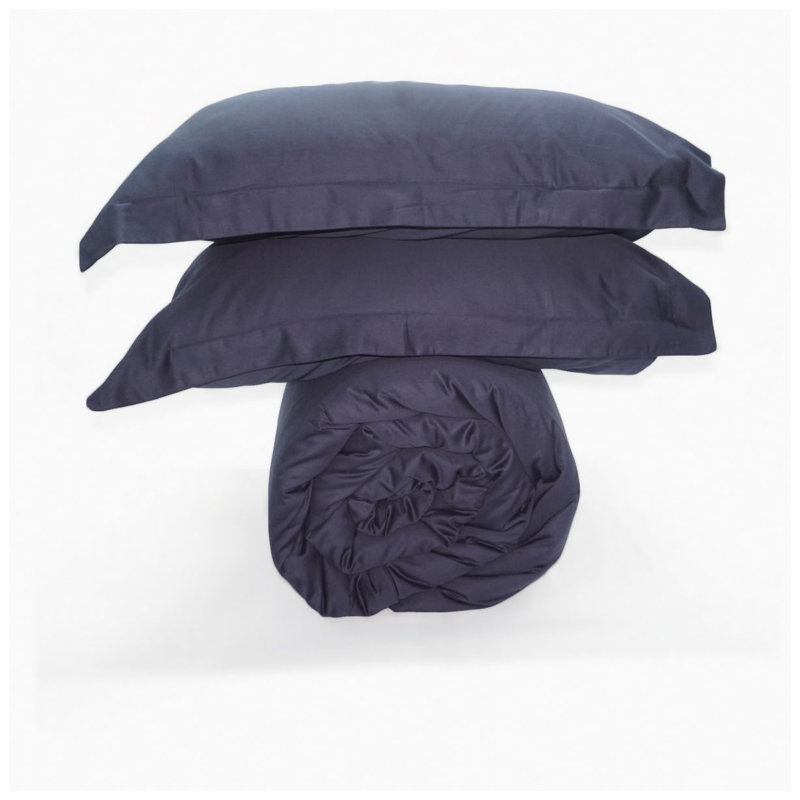 400TC Sateen Solid Cotton 54" Inches Round Duvet Cover Set, Navy Blue