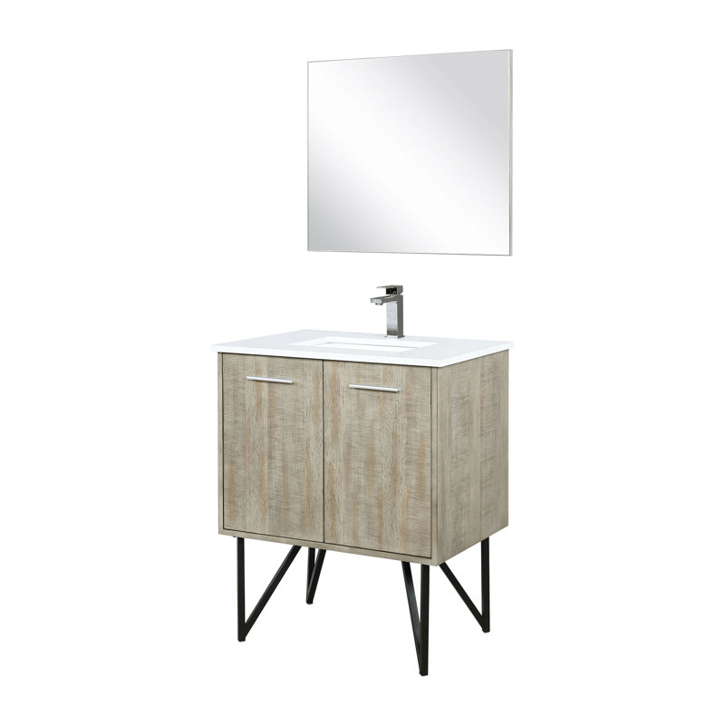 Vitale 30 po Large meuble-lavabo rustique avec comptoir en quartz blanc, robinet en métal et miroir double 28 po x P 20 po pour la salle de bain, scintillant