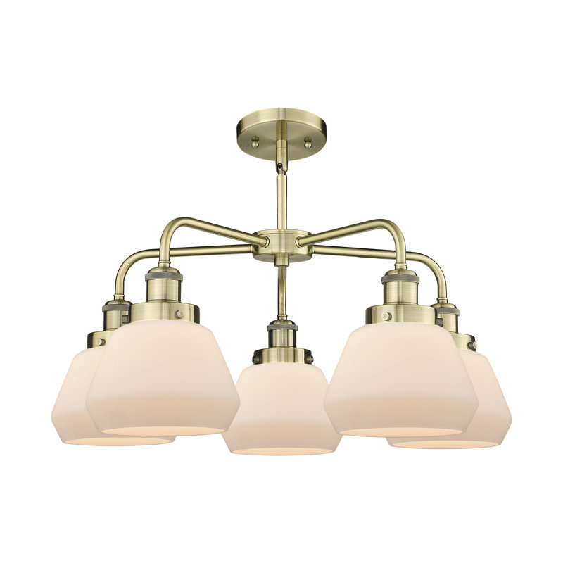 Bianet 5 - Light Glass Dimmable Chandelier, Antique Brass, Matte White