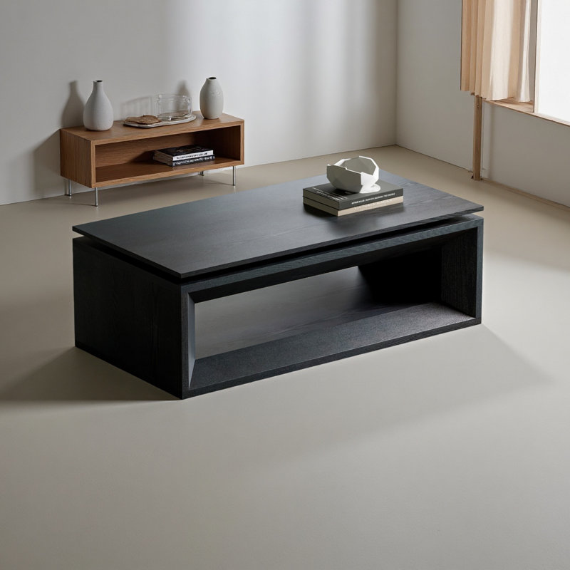 Table basse rectangulaire à plateau relevable avec rangement flottant 43,3 po, Noir