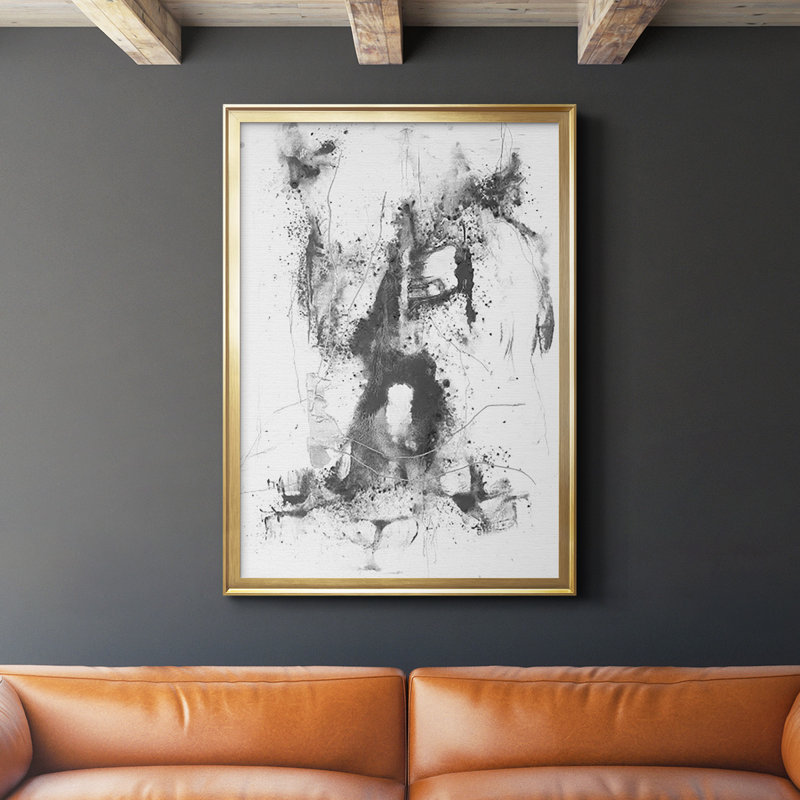 Graphite abstrait II - impression d'un seul cadre photo, Encadrement doré, H 42,5 po x l 30,5 po x P 1 po