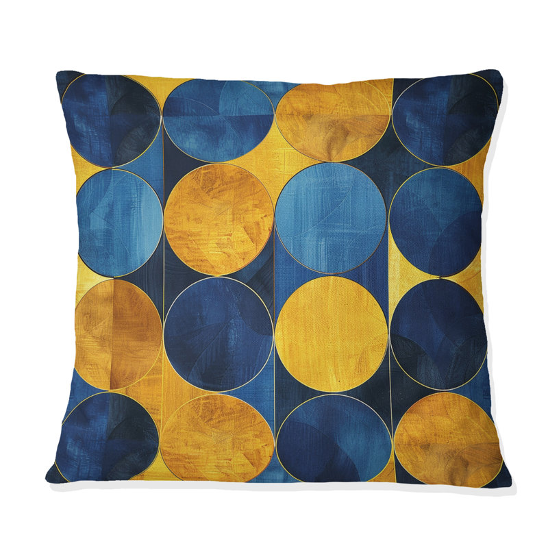 Coussin moderne bleu et jaune Modern Circles IV, H 18 po x l 18 po