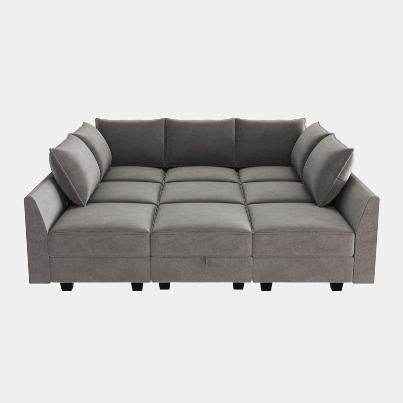 Kandle Velvet Upholstered Modular Sectional, Gray