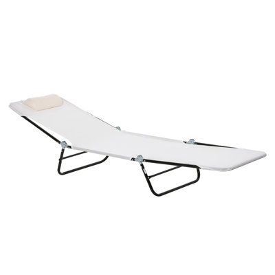 Folding Chaise Lounge Chair, Adjustable Reclining Outdoor Sun Tanning Chair With Soft Headrest, Breathable Mesh Seat & Durable Steel Frame, Yard, Pool & Beach