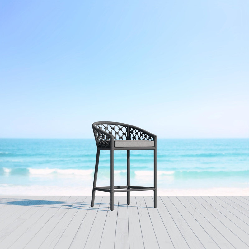 Amelia Patio Bar Stool with Cushion, 28.35" H, Charcoal