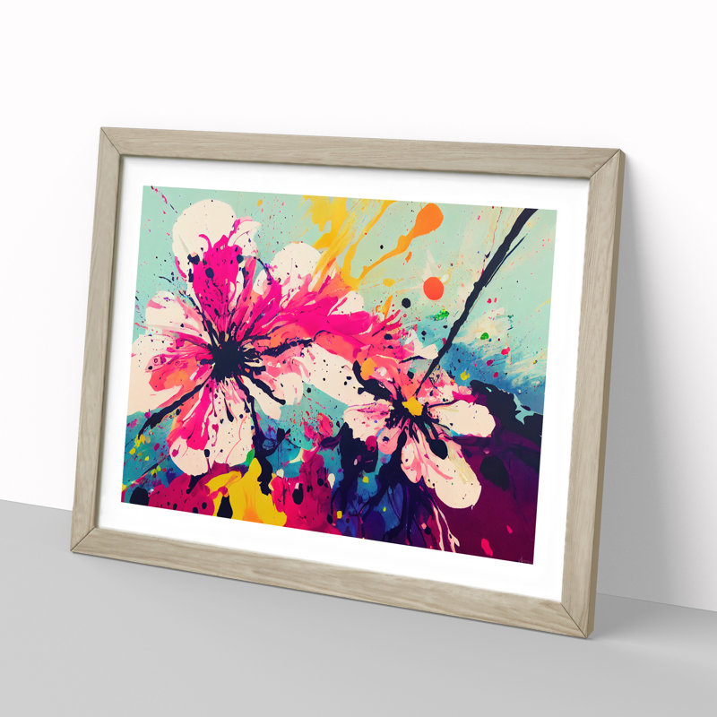 Unique Flower Splash Abstract - Framed Print, 46cm H x 64cm W x 2cm D, Oak Framed