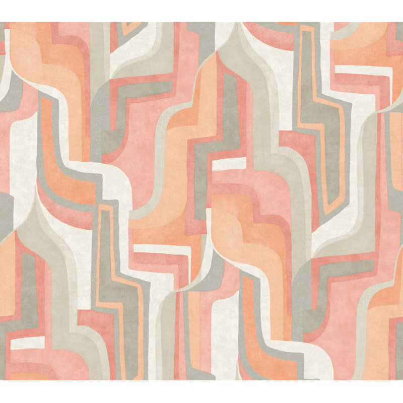 Tulum Khaki Surreal Shapes Wallpaper, Pink