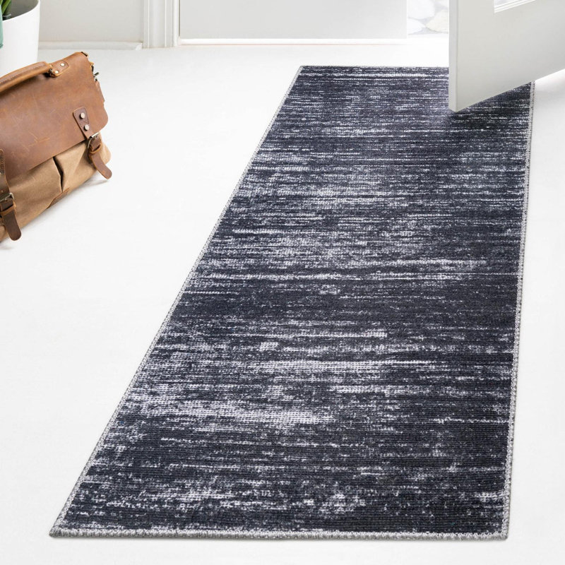 Tapis gris foncé tissé à la machine Monroy, Tapis de couloir 2 pi x 5 pi