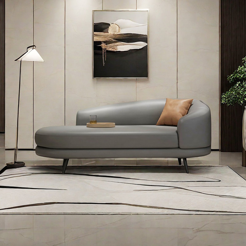 Chaise longue à pieds en métal - Confort spacieux, Accoudoir à droite (vu de face), Gris