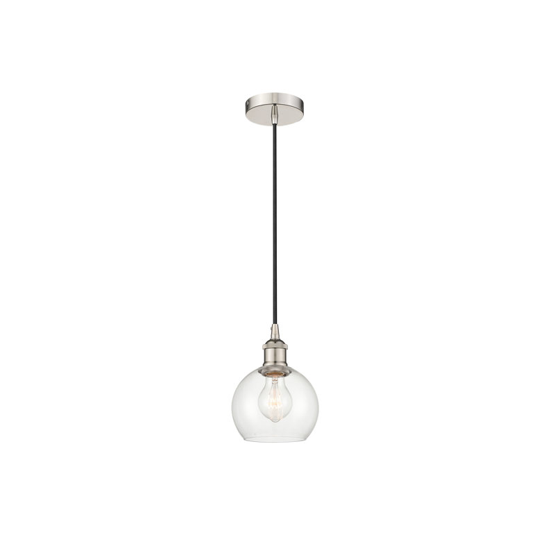 Luminaire suspendu simple à 1 lumière Ralph, H 8,88 po x l 6 po x P 6 po, Transparent, Nickel poli