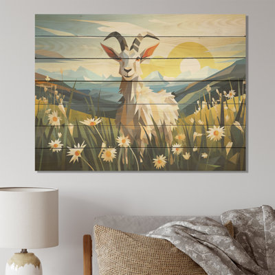 Goat Pasture Patterns III - Goat Animal On Wood Print