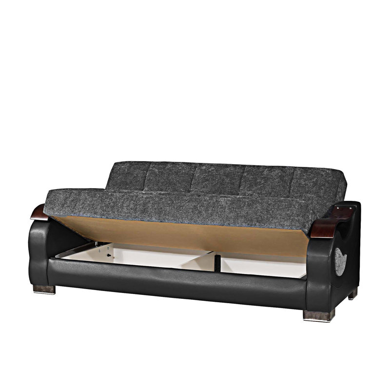 Canapé-lit rembourré convertible avec rangement, Noir/gris