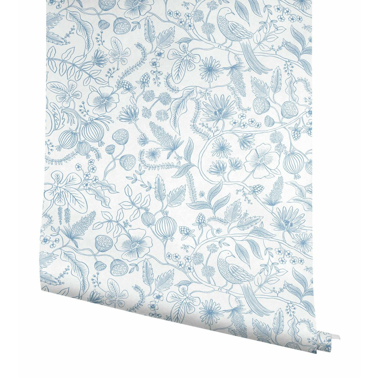 Aviary Self-Adhesive Wallpaper Roll, Blue/Cream