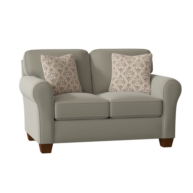Annabel Upholstered 59'' Loveseat, Tusk Beige Performance, Dark Walnut, Laguna Blue Floral Performance