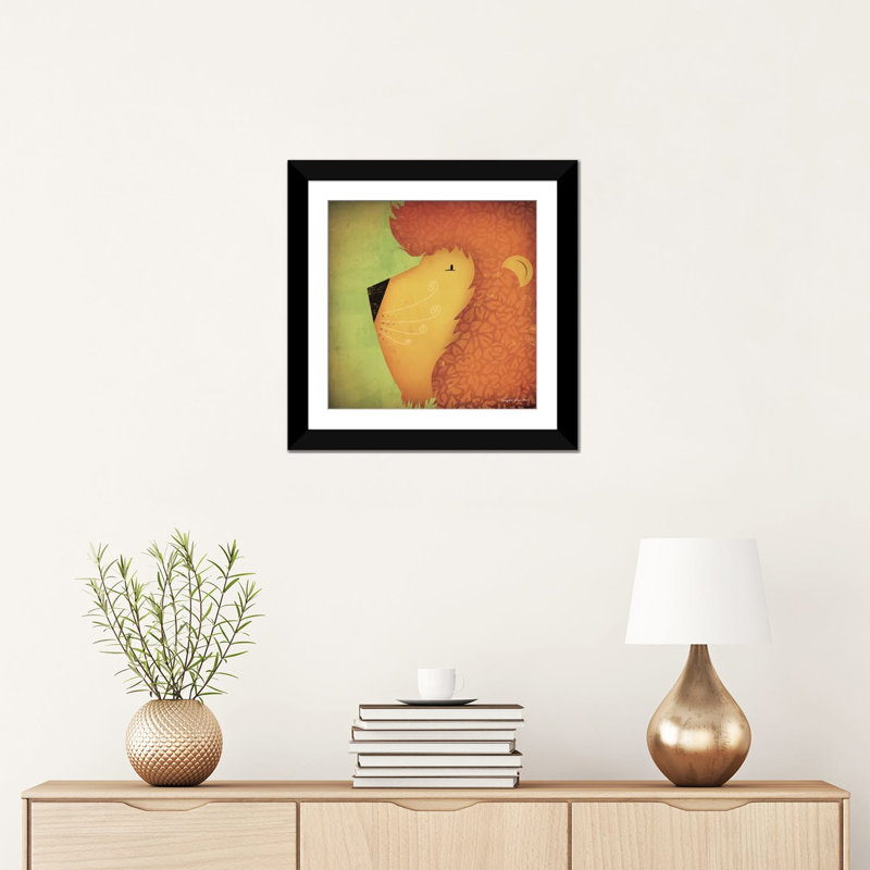 «Menoher Lion Wow», art encadré, H 16 po x l 16 po x P 1 po, Papier d'art encadré noir