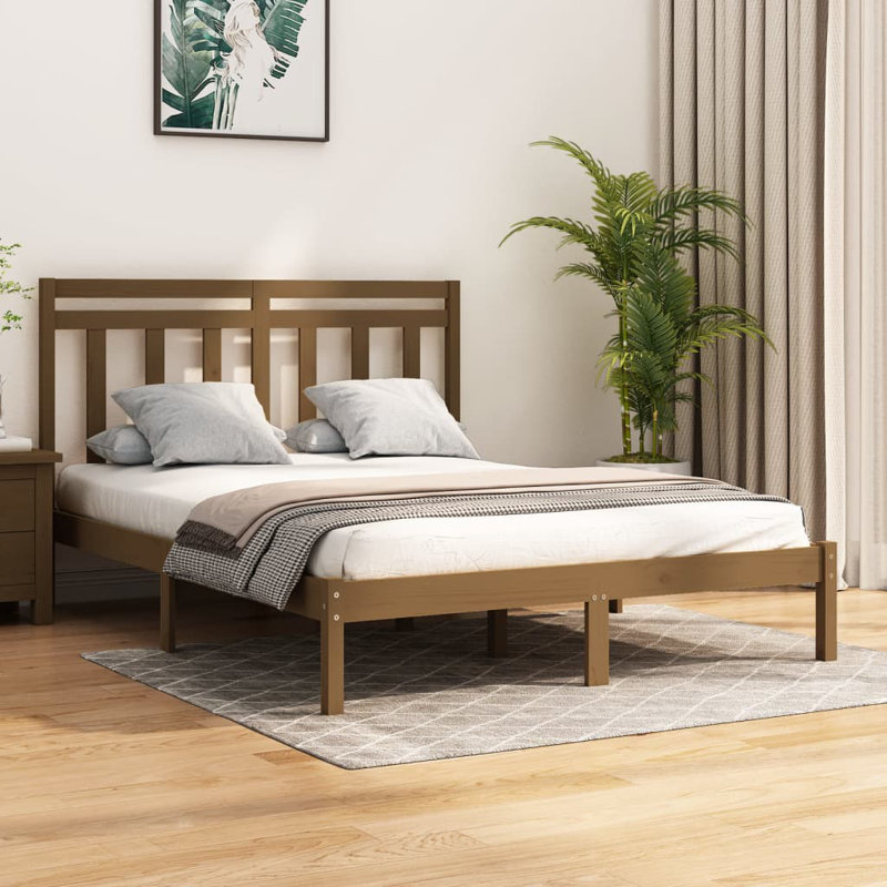 Jerika Solid Wood Bed, Honey Brown, 200 x 200cm